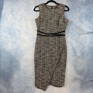 Tommy Hilfiger Womens Black White Tweed Sleeveless Sheath Dress Size 2 Tulip Hem